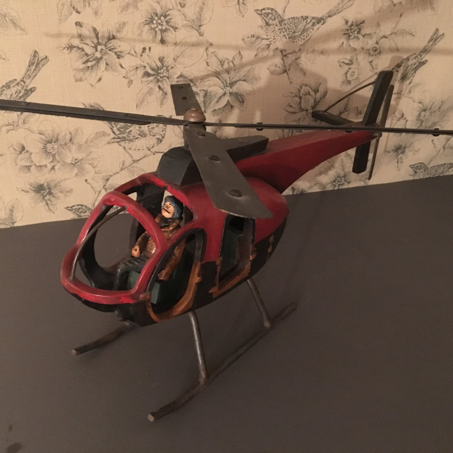 Large Vintage Model Helicopter With Pilot Made of Wood and Steel Etsy