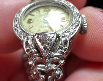 VINTAGE LADIES 14K WHITE GOLD DIAMOND BENRUS WRIST WATCH Running #07 Antique Vintage 14k White Gold Womens Watch Benrus Watch - Etsy main image 3
