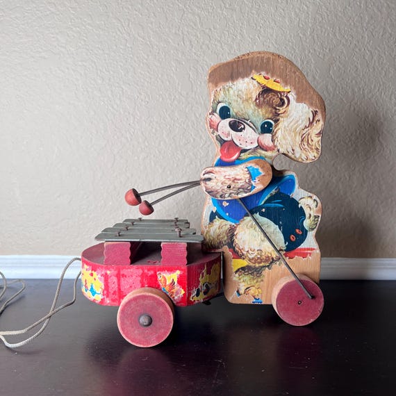 Vintage 1950's Fisher Price Fido Zilo Wooden Pull Toy, 707, Puppy
