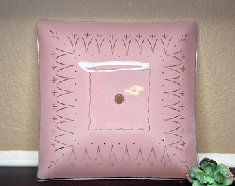 Vintage 1950&#39;s MCM Frosted Pink Glass Ceiling Shade, Midcentury Modern, Pastel Milk Glass, Lighting Ideas, Fixtures, Scrollwork, Starburst