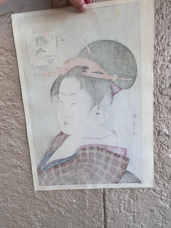 Vintage Japanese Woodblock Print Kitagawa Utamaro, Fusli