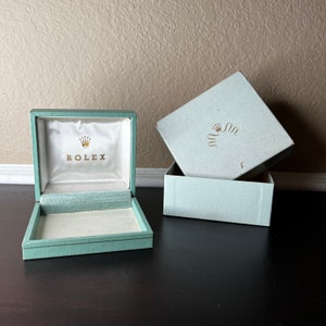1950’s Rolex ORIGINAL Vintage 1950&#39;s Aqua Watch Box With Original Powder Blue Outer Box, midcentury watch, Swiss made, collectors, time