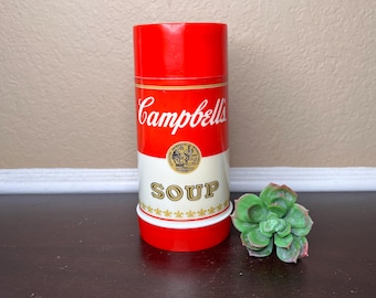 Termo vintage de los años 70 de Campbell's Soup Can-Tainer, modelo Aladdin de 295 ml (10 oz) con boca ancha, artículo de colección de arte pop.