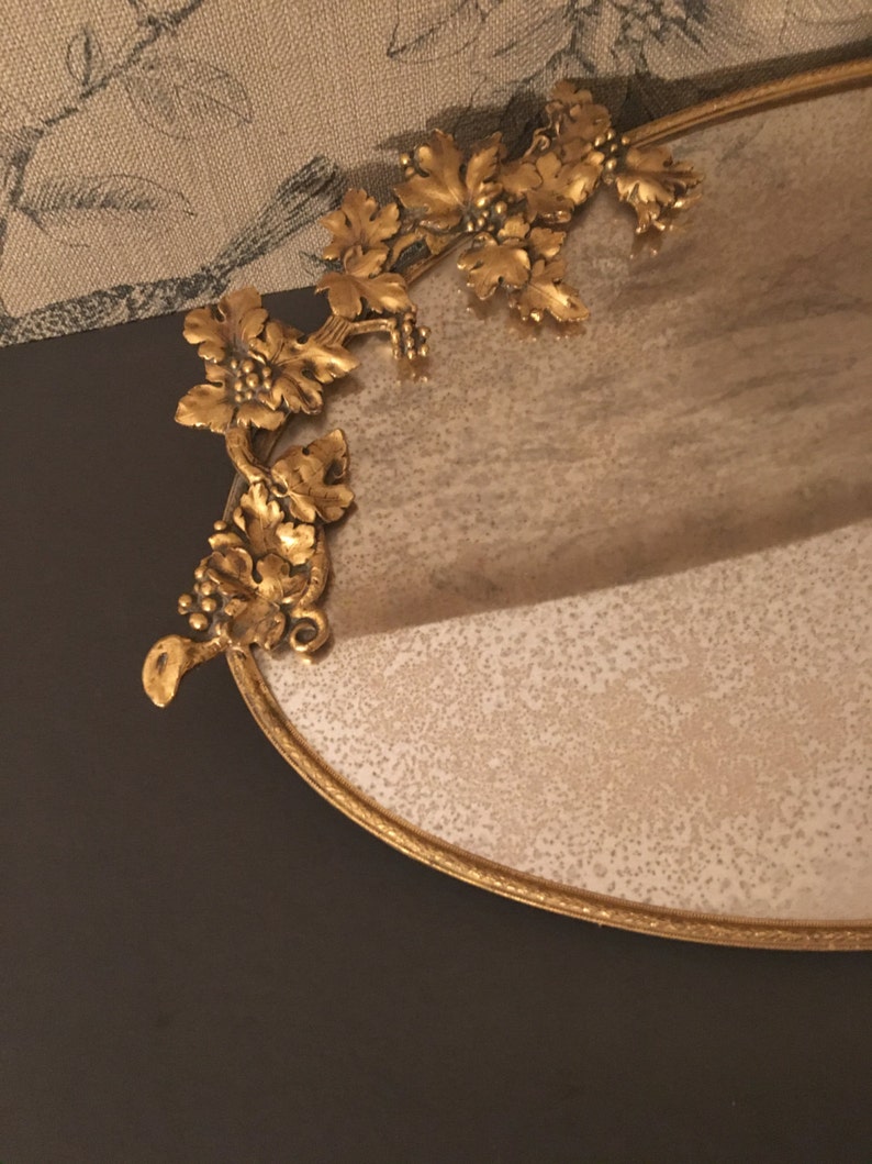 Vintage Ormolu Large Oval Mirror Tray With 3D Gilt Bunches of Etsy