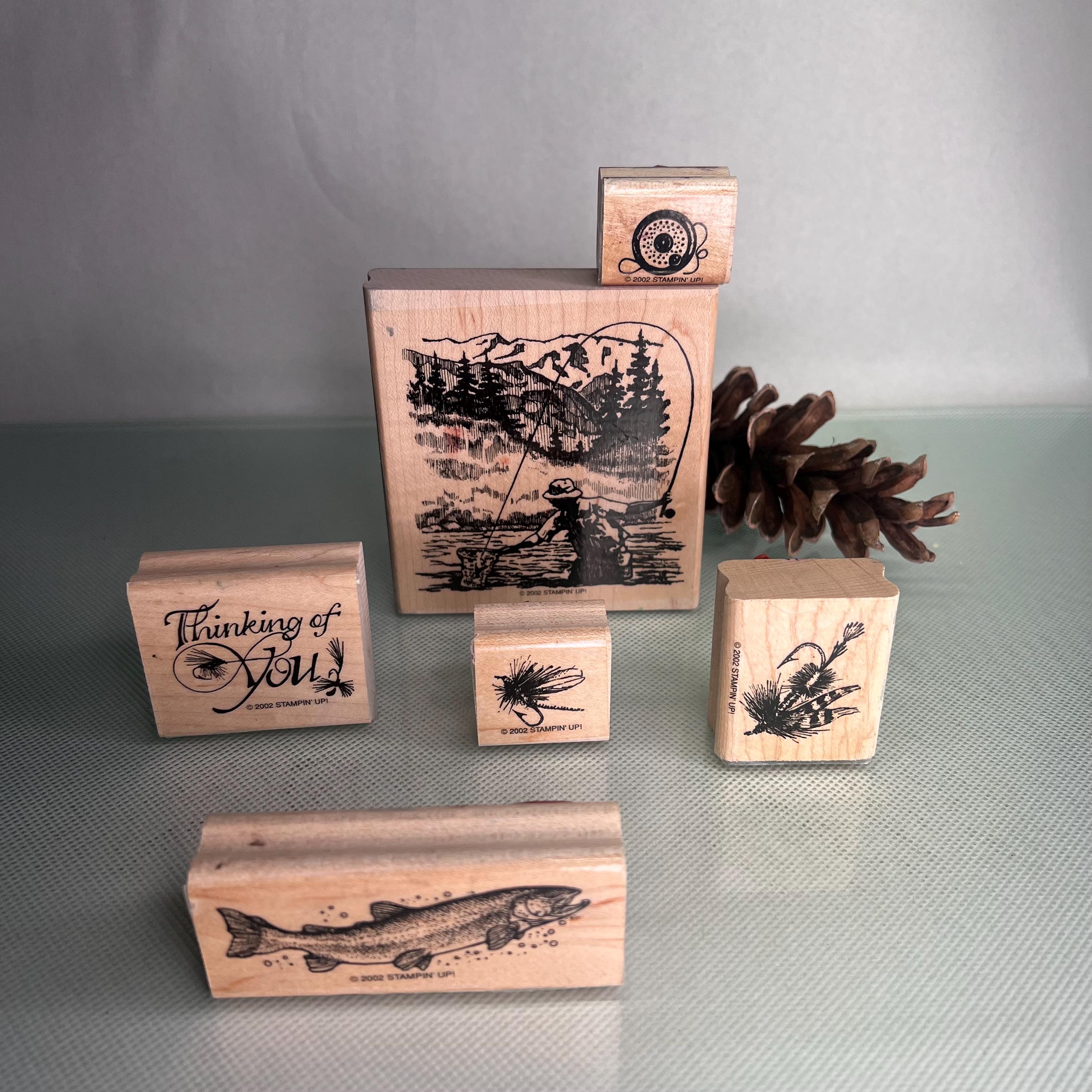 Northwest Fly Fishing Rubber Stamps on Wood Blocks - Sold Individually