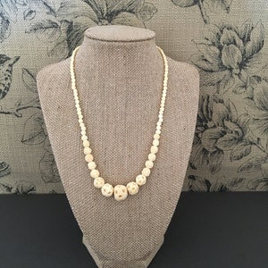 Mid Century Carved Bone &quot;Pearl&quot; Necklace