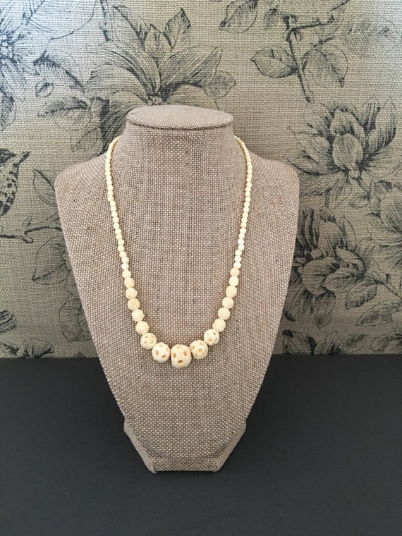 Mid Century Carved Bone "Pearl" Necklace - image 1