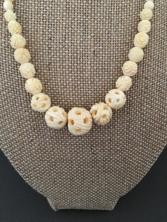 Mid Century Carved Bone "Pearl" Necklace - image 2