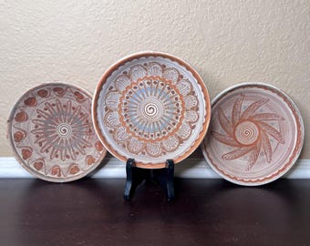 Vintage 2002 Romanian Horezu Folk Art Desert Plate, Farmhouse Chic, Terra Cotta Pottery