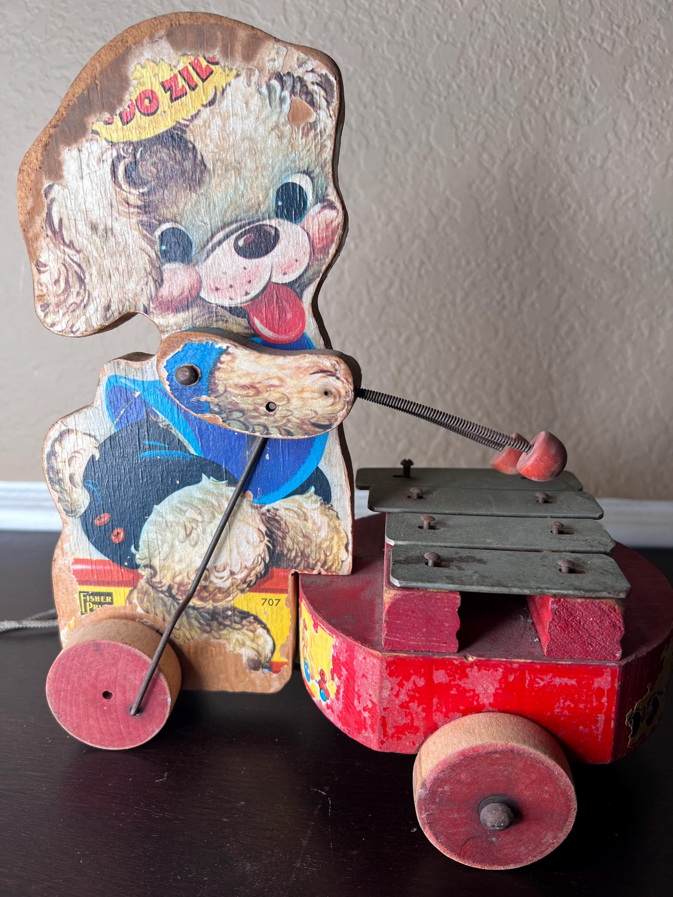 Vintage 1950's Fisher Price Fido Zilo Wooden Pull Toy, 707, Puppy
