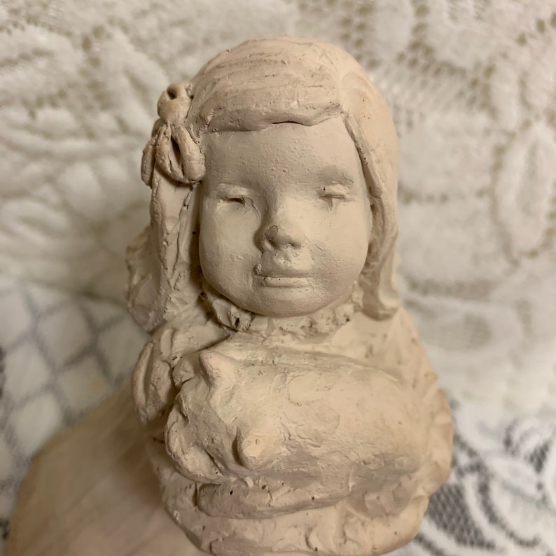 \u201cPerfect Match\u201d 1987 Bright Eyes Collection Austin Prod Kid Vintage Dee Crowley Figurine Sculpture of Girl w Cat Granddaughter Gift