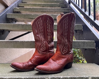 Vintage (10D) 1980’s Tony Lama Leather Cowboy Boots, Western Style, Autumn / Fall Fashion, Made in USA, El Paso TX, Gold Label, Unisex, Liza