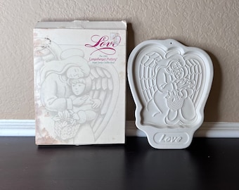 Molde para galletas de la serie Angel de Longaberger Pottery, vintage de 1995, con motivos de amor, ángeles, ángel de la guarda, galletas navideñas, decoración navideña, chocolate y papel.