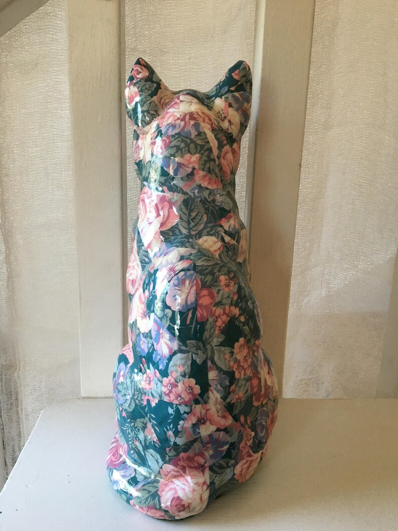 Vintage Floral Decoupage Calico Cat  in Regal  Pose  Etsy