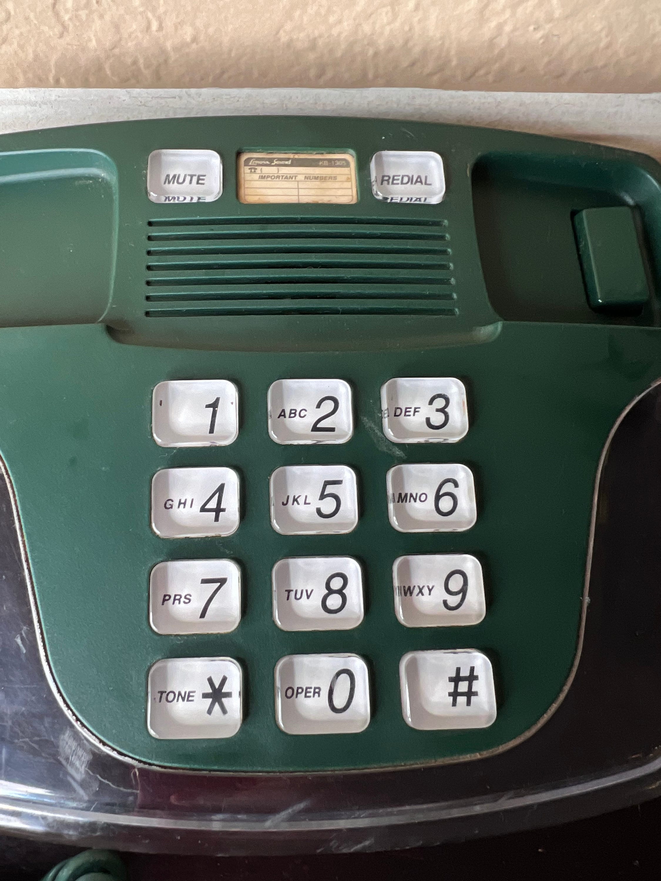 Vintage 1990's Hunter Green Push Button Phone, Land Line