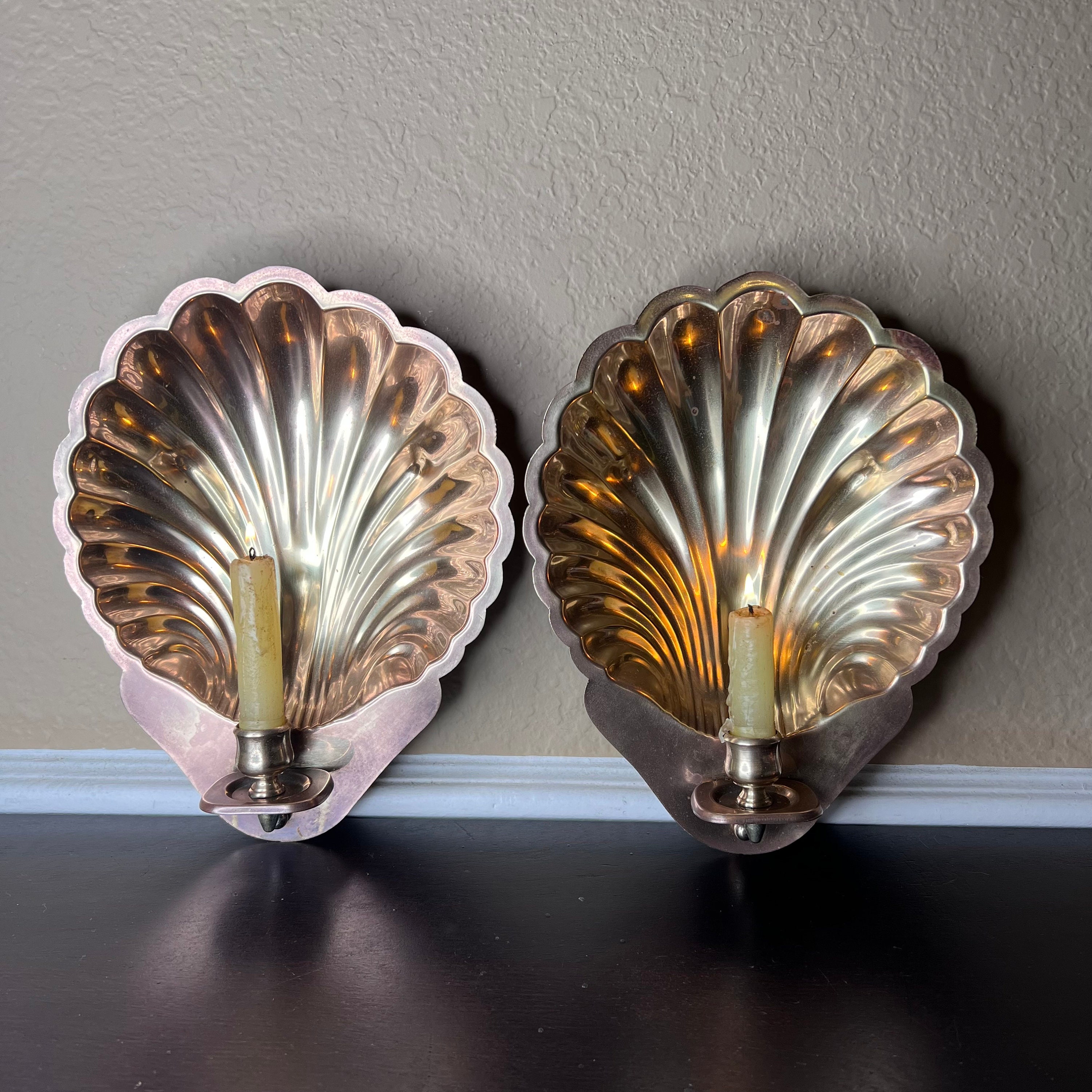 Pair of Mottahedeh Shell Brass Candle Sconces Mid Century – Tiny Paris  Carolina