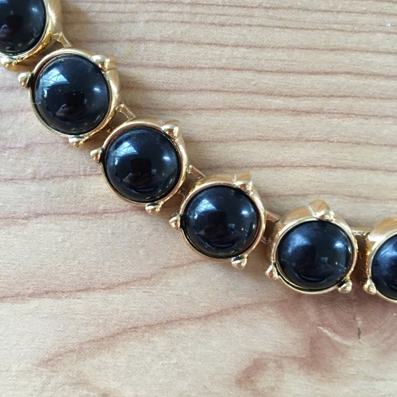 Vintage Monet Faux Black Onyx Cabochons and Gold … - image 3