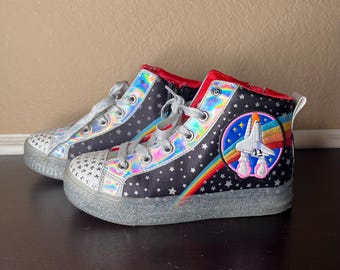 Retired Sketchers NASA High Top Kids Shoes / Sneakers, Twinkle Toes, Size US 2, UK 1, Light Up Footwear, Collectible Sneaker Heads, Rocket