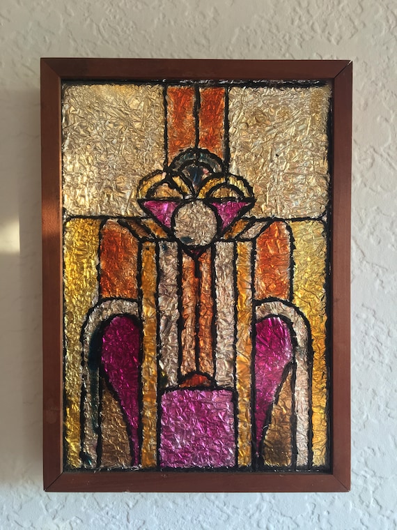 Vintage Foil Art Stained Glass in Geometric/modern Design 