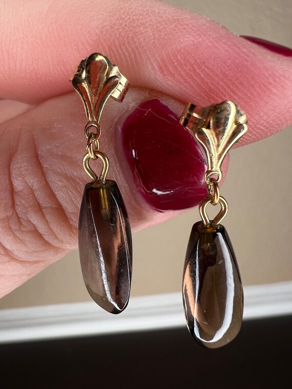 Vintage Estate Smokey quartz and 14K Gold Dangle … - image 3