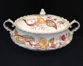 1950&#39;s vernonware Vernon Rose soup tureen/serving dish with hand painted yellow and pink flowers