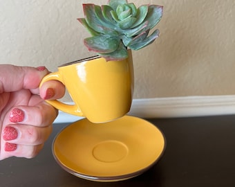 Vintage Mustard Yellow Demitasse Espresso Cup and Saucer by IMUsa. Coffee cup, ramekin, tea cup, coffee bar, Italian coffee, European coffee
