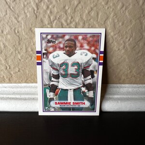 Tarjeta de fútbol americano Topps 1989 Sammie Smith Miami Dolphins, recuerdos deportivos, equipo de fútbol americano de Florida, nativo de Orlando, 33 años, corredor, Fl Sta