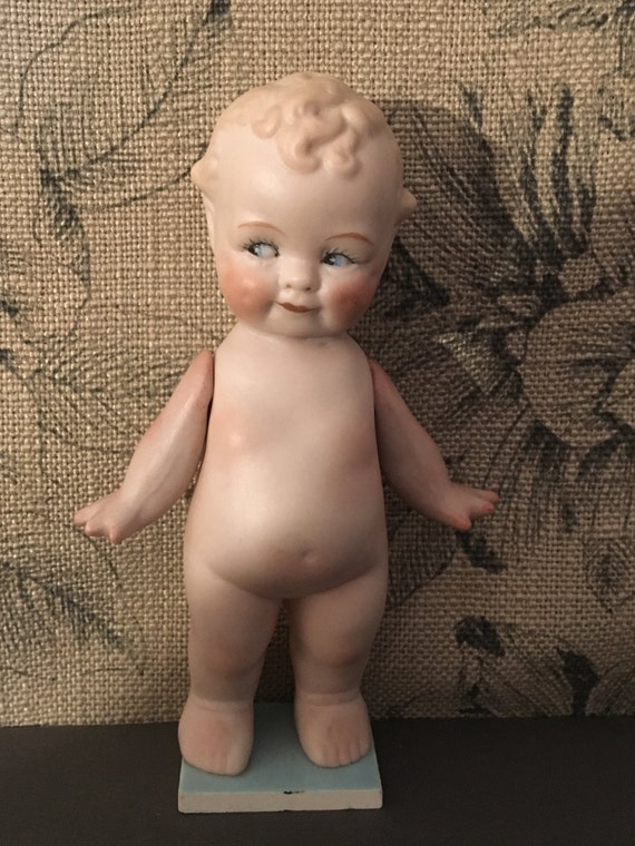 Pair Antique All Bisque Dolls Molded Hair Boy Doll Baby or Boy 