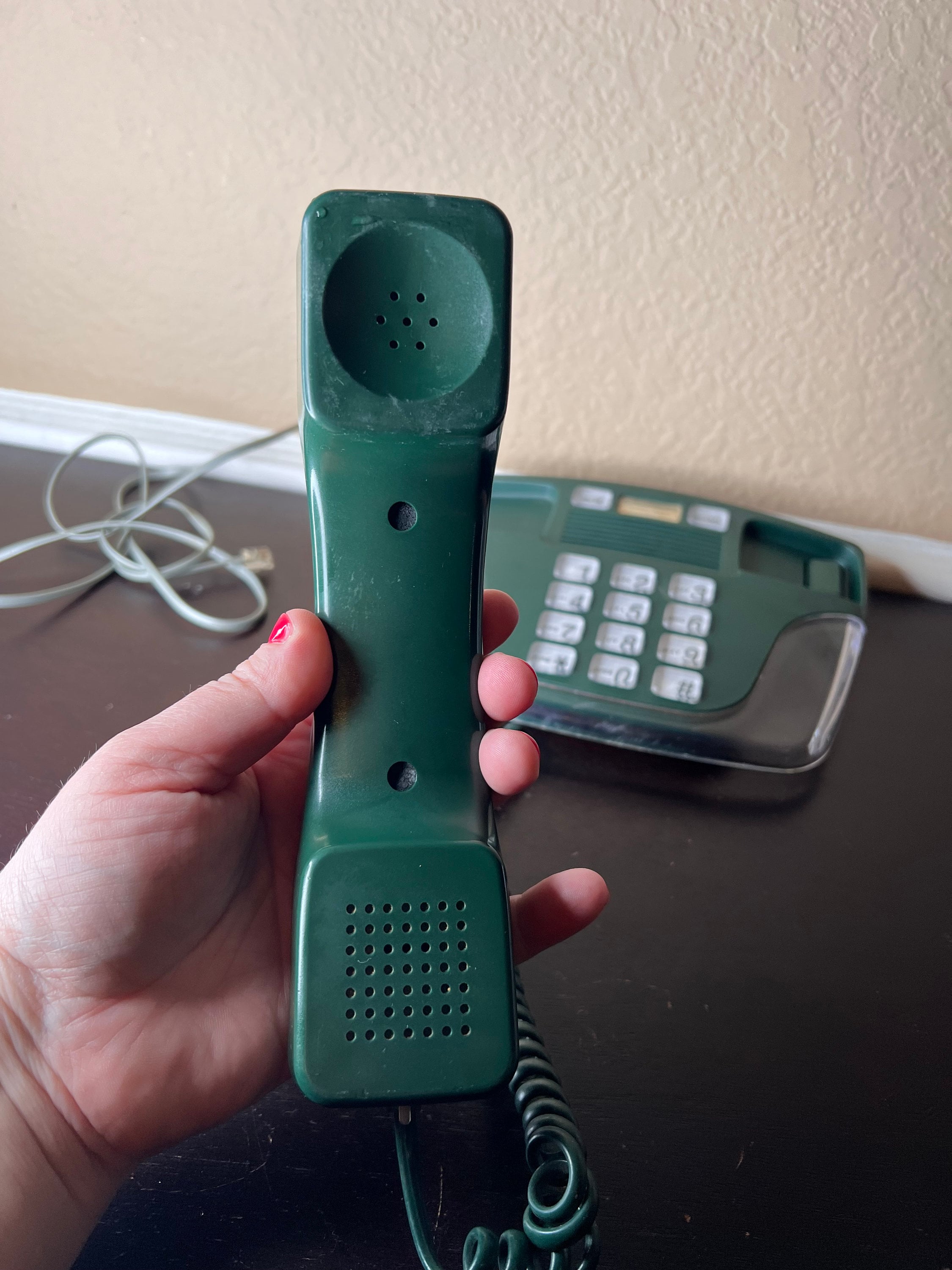 Vintage 1990's Hunter Green Push Button Phone, Land Line