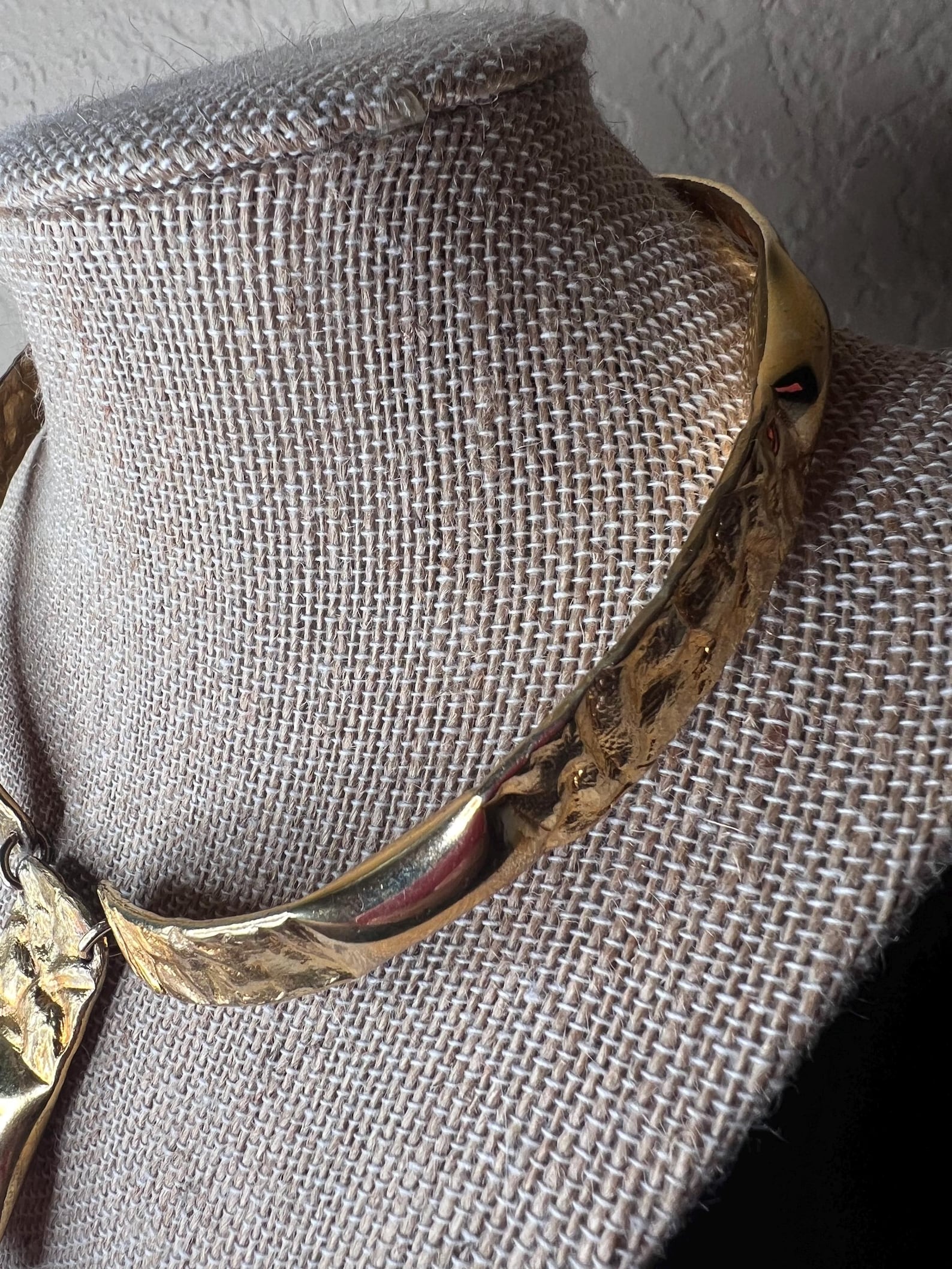 Signed Gold Tone Brutalist Style Choker Necklace