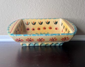 Tigela de servir vintage em cerâmica toscana pintada à mão, estilo Italica ARS, Itália.