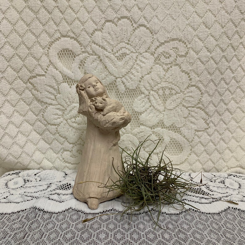 \u201cPerfect Match\u201d 1987 Bright Eyes Collection Austin Prod Kid Vintage Dee Crowley Figurine Sculpture of Girl w Cat Granddaughter Gift