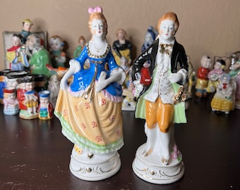 Vintage 1940's Made in Occupied Japan Big Colonial Couple, Fine Porcelain, Wedding Cake Topper,Victorian Style,Japanese Ceramics,Cottagecore