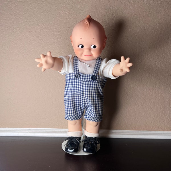 Vintage 1990's Cameo Kewpie Boy Doll by Lee Middleton Original Dolls, Googly Eyed, Blue Check Overalls, Americana Decor, Child Gift, Toys