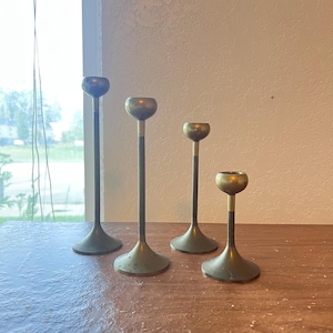 Vintage MCM Tulip Candleholders Set, Midcentury Design, Solid Brass, Candelabra, Taper Candles, Atomic Style, Minimalist,  Natural Home