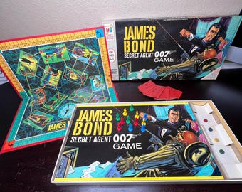 Tablero de juego de James Bond vintage de 1964, ¡COMPLETO!, Agente secreto 007, Milton Bradley, Historia del cine de los años 60, Ficción de espías, Hecho en EE. UU., Goldfinger