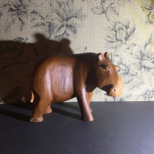 Solid Wood Hand-Carved Hippopotamus, House Hippo