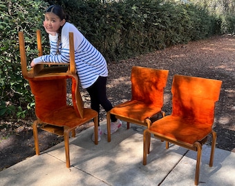 Vintage 1960&#39;s MCM Sanders Bentwood Stacking Side Chair, Midcentury Modern, Orange Shag, Modernist Decor, Laminated Wood, 70&#39;s Style, Dining