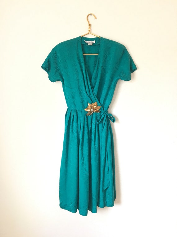 Vintage PA Boutique Wrap Around Green Silk Dress … - image 2