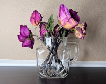 Vintage 1930's Federal Glass Clear Pitcher Starburst, Brunch OJ Juice, Cereal Milk, Breakfast Serveware, Vase, Storage Ideas, Rise and Shine