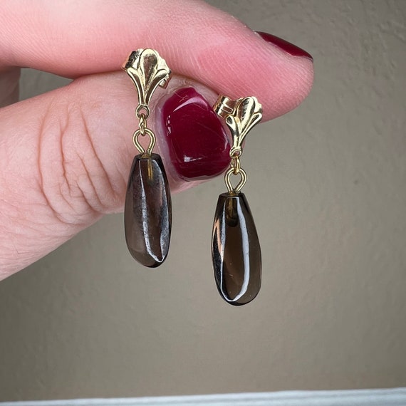 Vintage Estate Smokey quartz and 14K Gold Dangle … - image 1