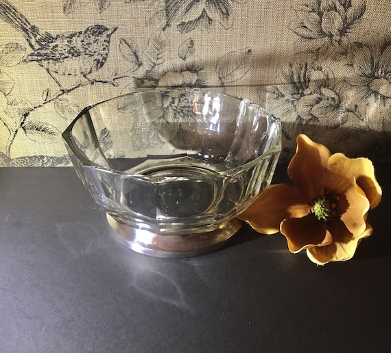 Vintage Paneled Glass Bowl With Silverplated Base Marked ITALY Etsy