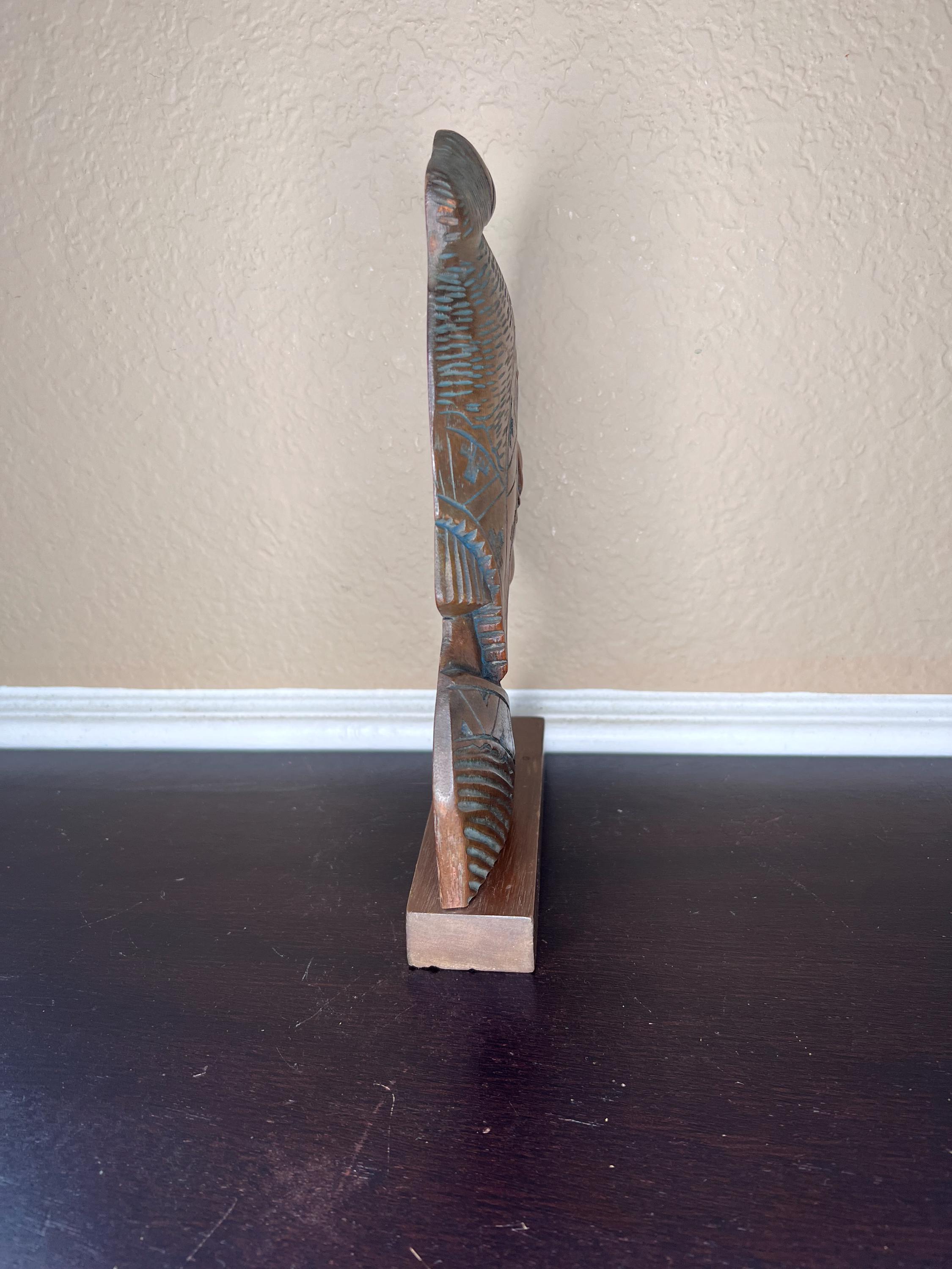 Vintage 1960's Wood Carving of Bolivian Warrior, Portrait Bust