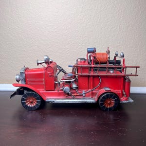 Vintage 1990&#39;s Reproduction of a 1920&#39;s Firetruck, Firemen, Tin Toys, Antique Vehicles, So Prairie Fire Dept, Husband Gift, Firehouse Decor