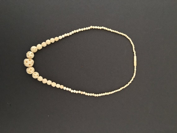 Mid Century Carved Bone "Pearl" Necklace - image 3