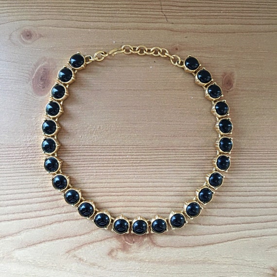Vintage Monet Faux Black Onyx Cabochons and Gold Tone Choker