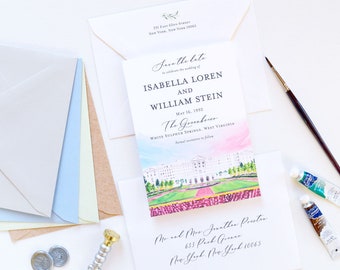 Save The Date Cards - Wedding Save The Dates - Watercolor Wedding - The Greenbrier Venue - West Virginia Wedding - Printed Save The Dates