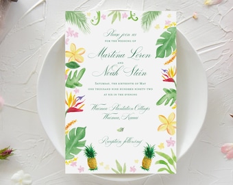 Beach Wedding Invitations - Tropical Wedding Invitation - Watercolor Wedding - Modern Wedding - Hawaiian Wedding - Printed