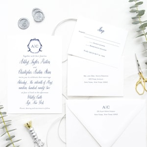 Monogram Wedding Invitation Set, Wreath Monogram Wedding Invitation Suite, Wreath Wedding Invitation Set, Elegant Wedding Invitations