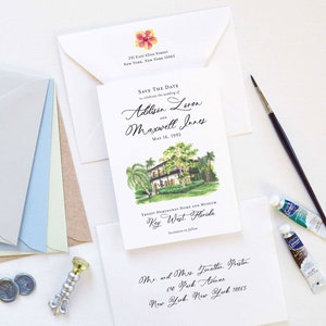 Wedding Save The Dates - Save The Date Cards - Key West Wedding - Florida Wedding - Destination Wedding - Watercolor Wedding Venue - Printed